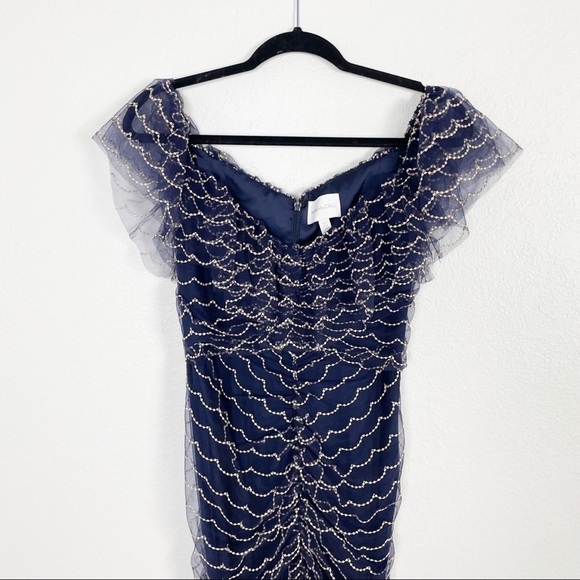 Alice McCall Venus Valentine Off the Shoulder Embroidered Ruched Midi Dress Blue - Picture 4 of 7